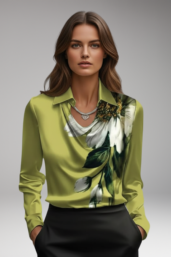 Women’s Blouse with Cowl Neckline and Long Sleeves