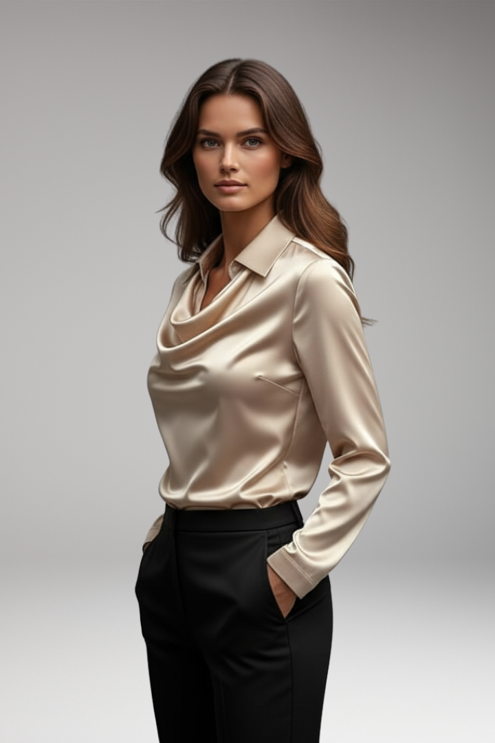 Women’s Blouse with Cowl Neckline and Long Sleeves