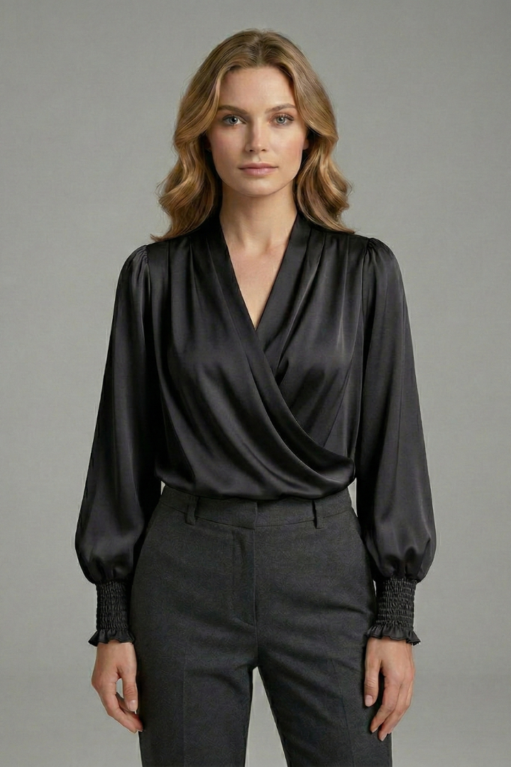 Women's Blouse with Crisscross Design and V-Neck