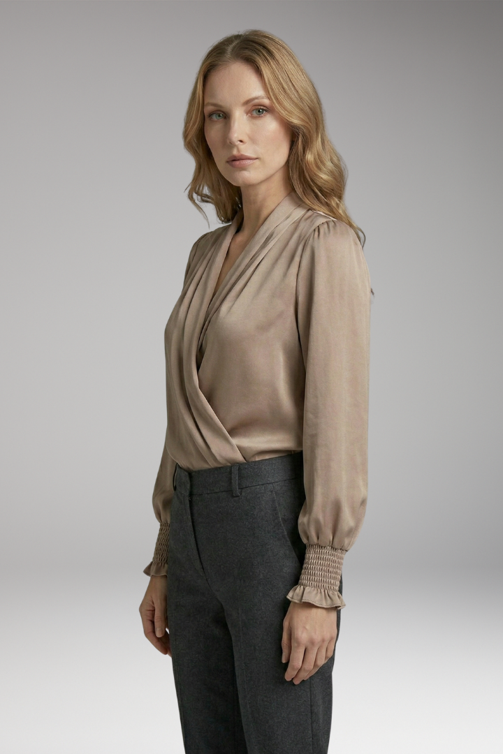 Women's Blouse with Crisscross Design and V-Neck