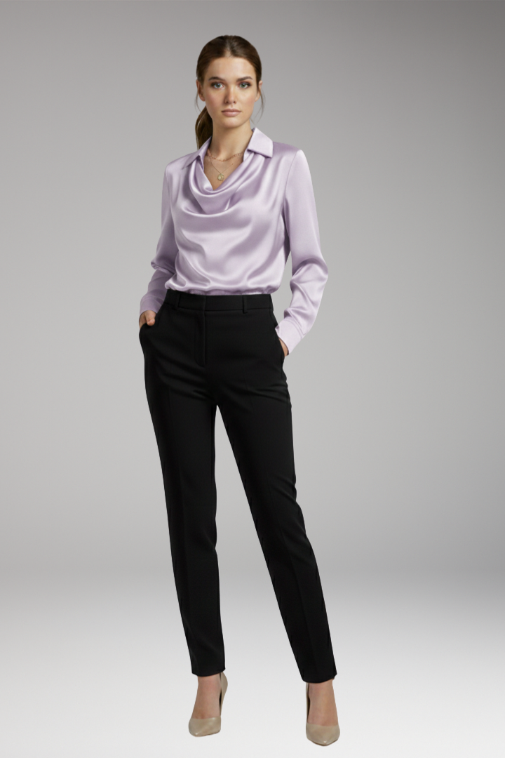 Women’s Blouse with Draped Collar and Long Sleeves