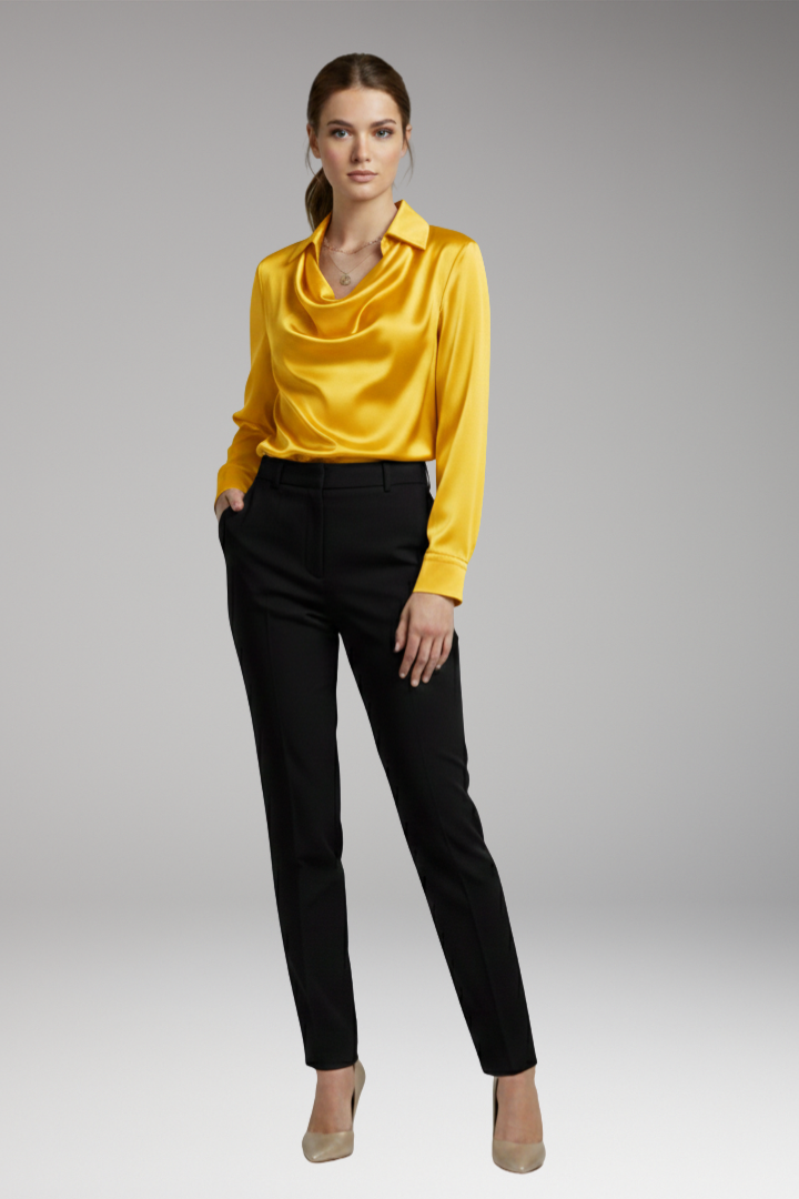 Women’s Blouse with Draped Collar and Long Sleeves