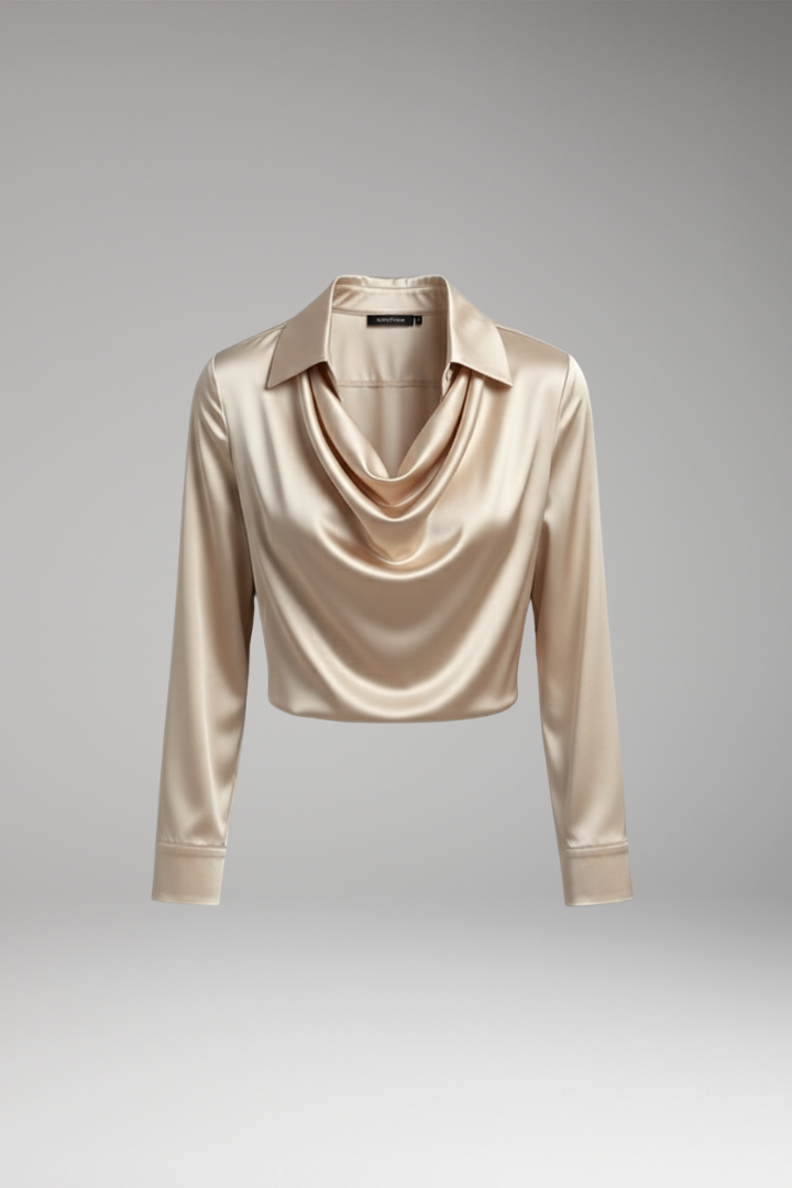 Women’s Blouse with Draped Collar and Long Sleeves