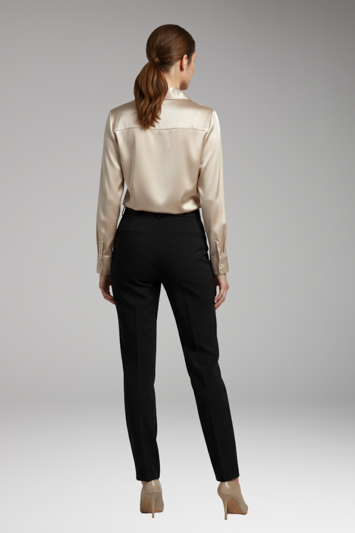 Women’s Blouse with Draped Collar and Long Sleeves