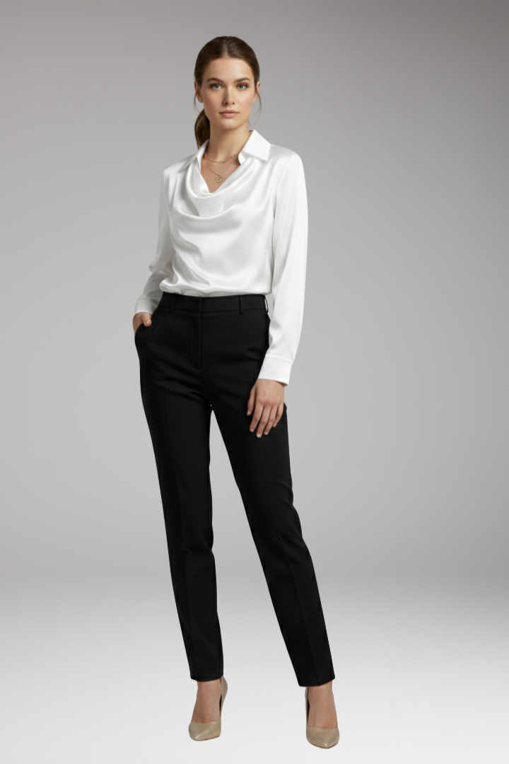 Women’s Blouse with Draped Collar and Long Sleeves