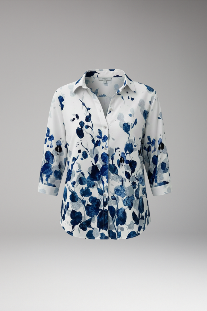 Women’s Blouse with Floral Pattern and Button-Up Front