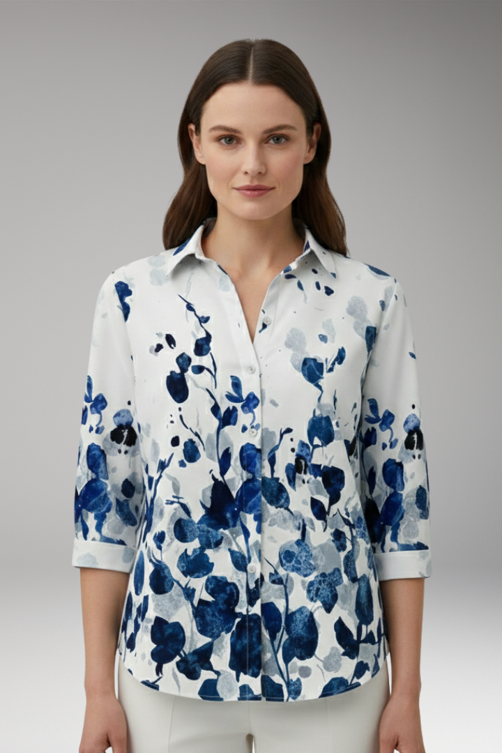 Women’s Blouse with Floral Pattern and Button-Up Front