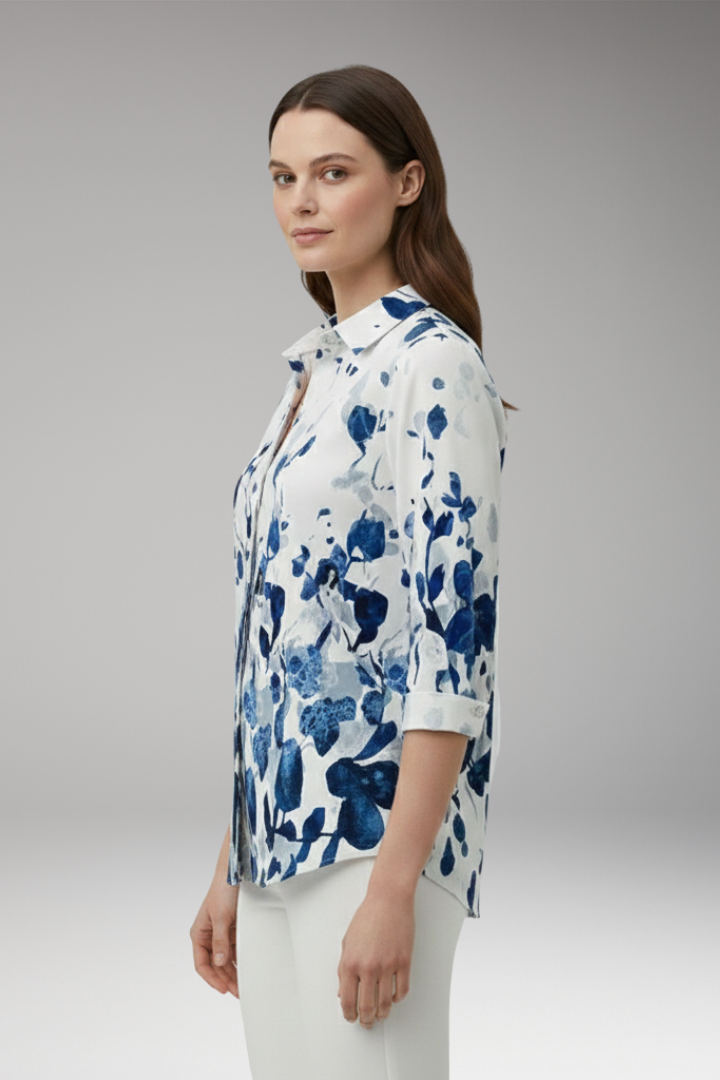 Women’s Blouse with Floral Pattern and Button-Up Front