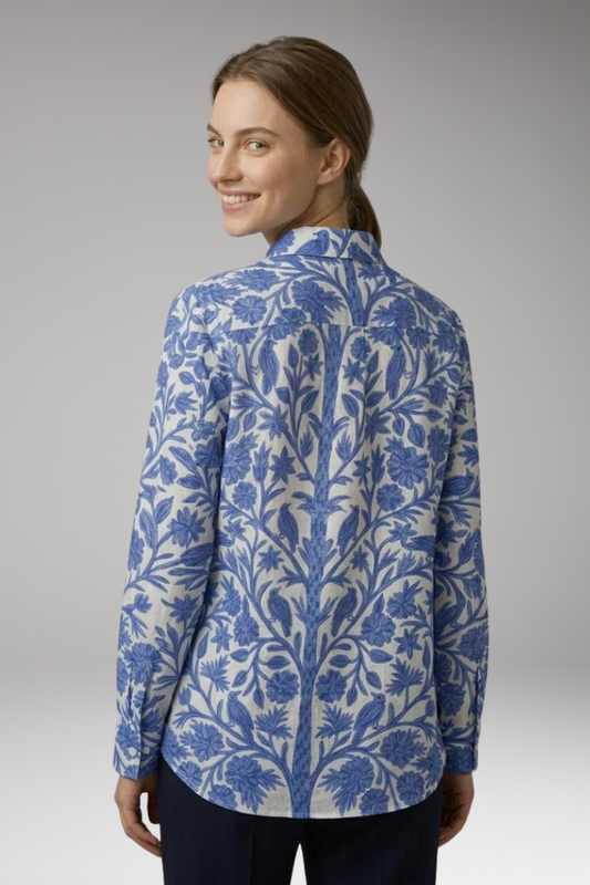 Women's Blouse with Floral Print and Bird Motif