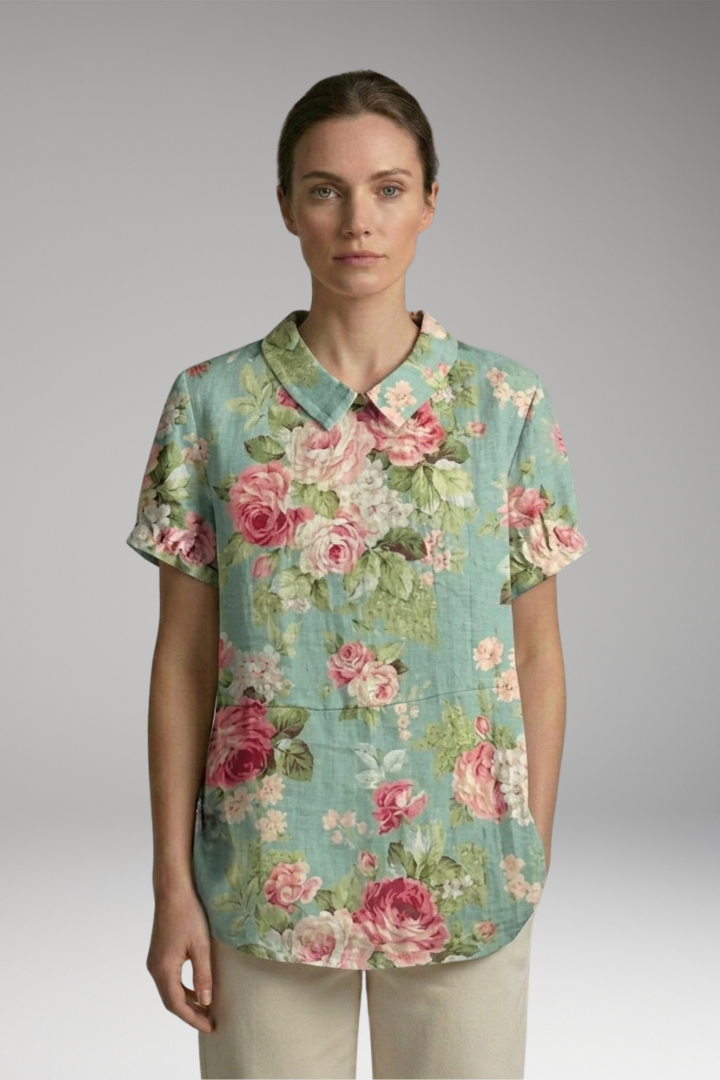 Women's Blouse with Floral Print and Collared Neck