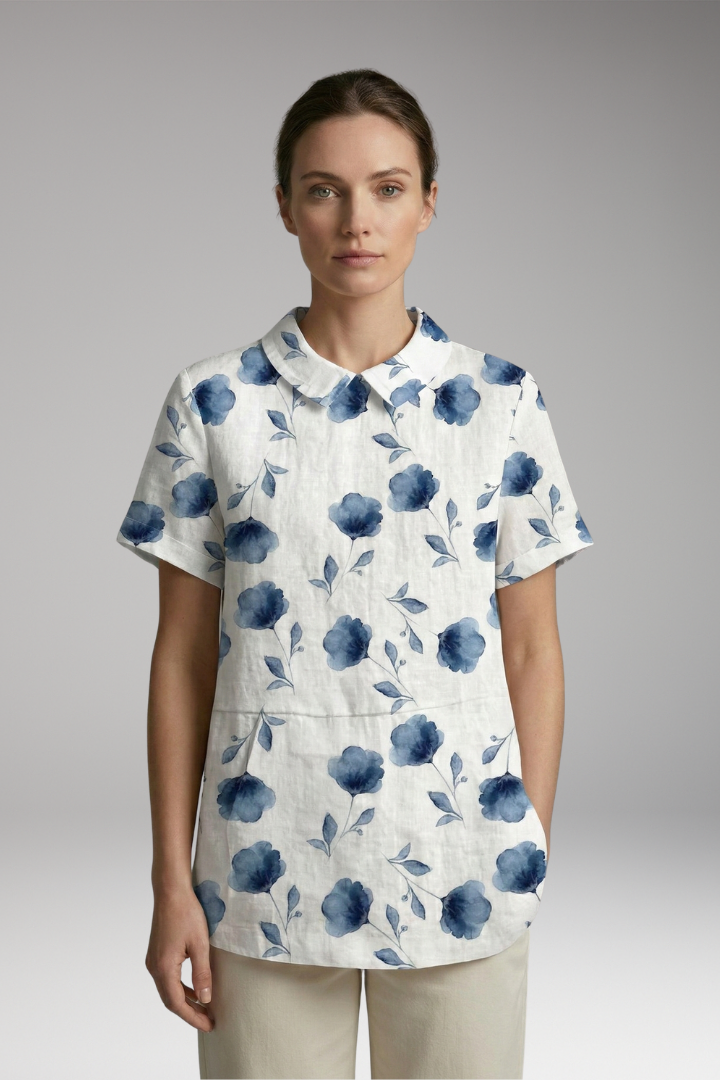 Women's Blouse with Floral Print and Collared Neck