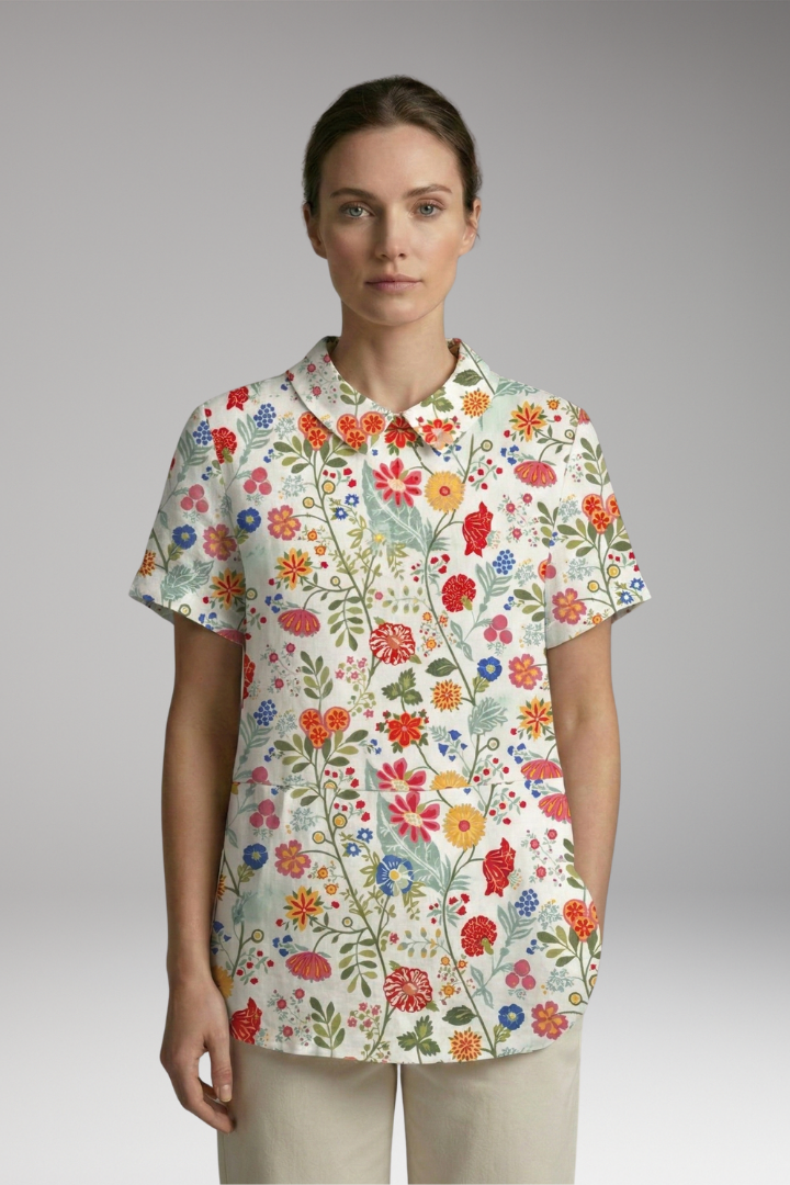 Women's Blouse with Floral Print and Collared Neck