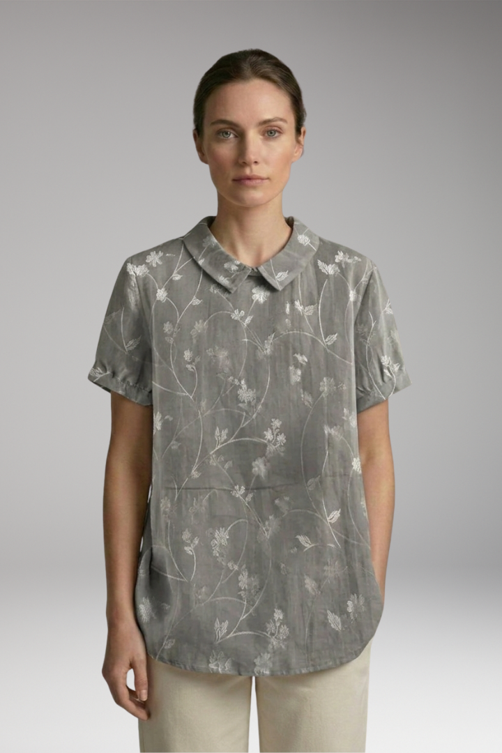 Women's Blouse with Floral Print and Collared Neck