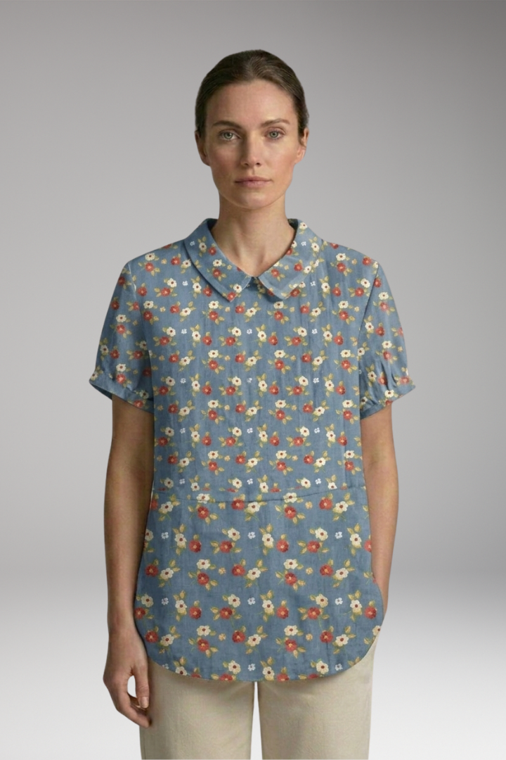 Women's Blouse with Floral Print and Collared Neck