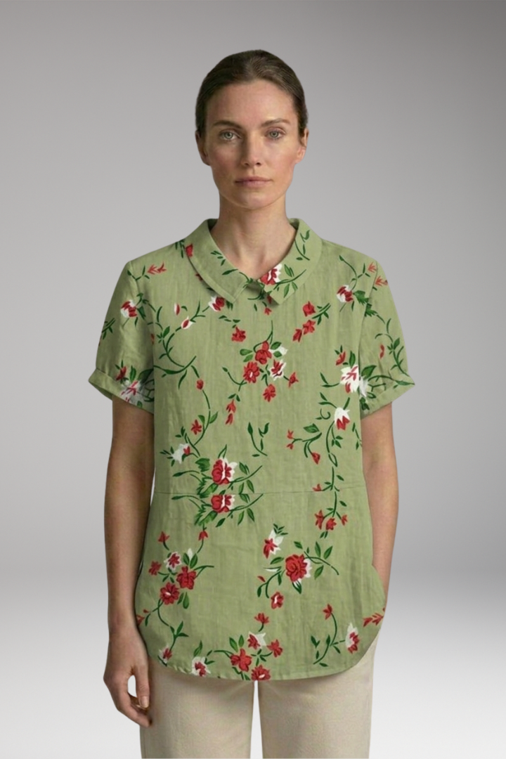 Women's Blouse with Floral Print and Collared Neck