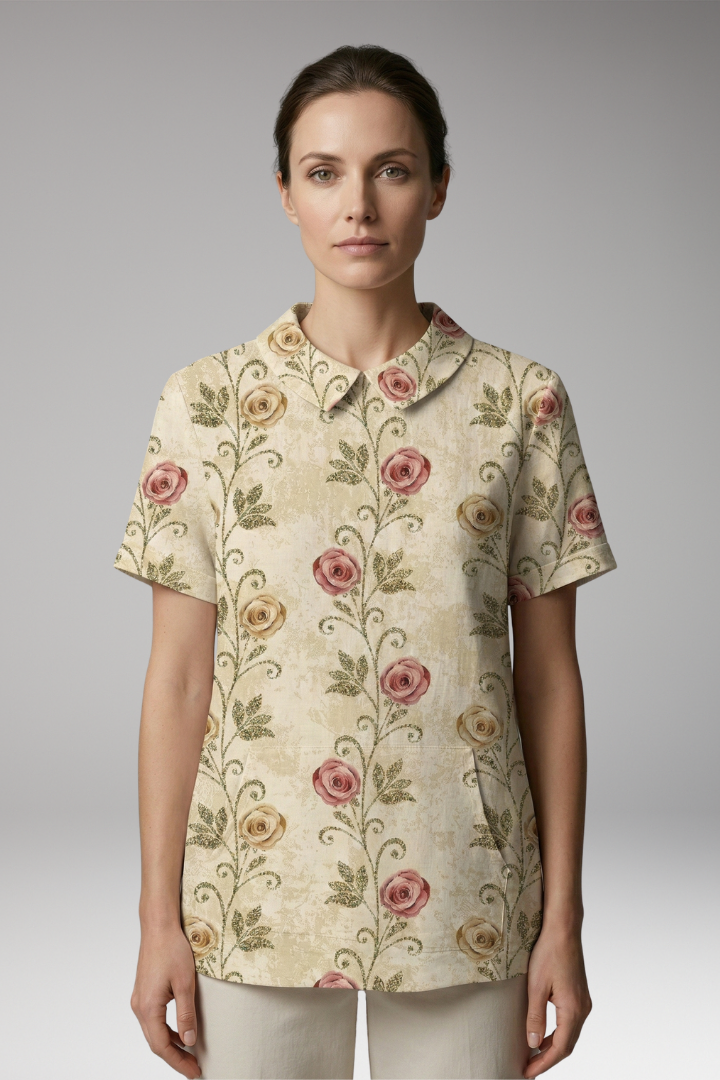 Women's Blouse with Floral Print and Collared Neck