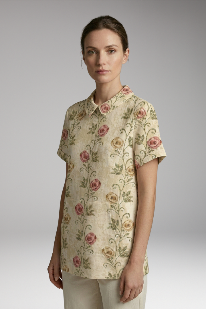 Women's Blouse with Floral Print and Collared Neck