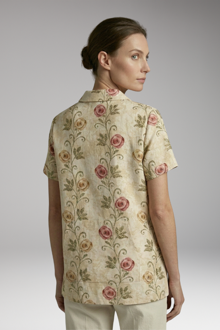 Women's Blouse with Floral Print and Collared Neck