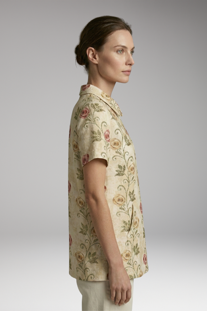 Women's Blouse with Floral Print and Collared Neck