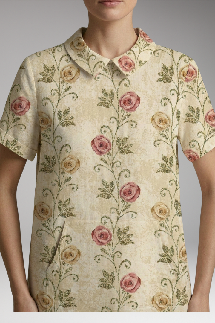 Women's Blouse with Floral Print and Collared Neck