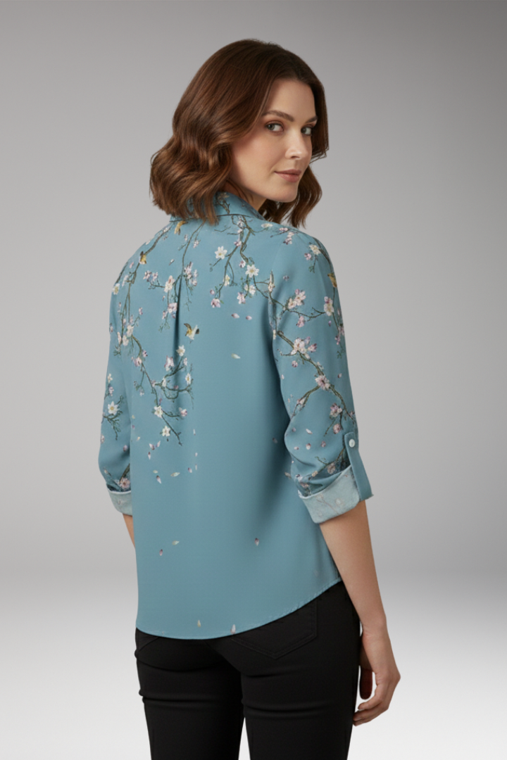 Women's Blouse with Floral Print and V-Neck