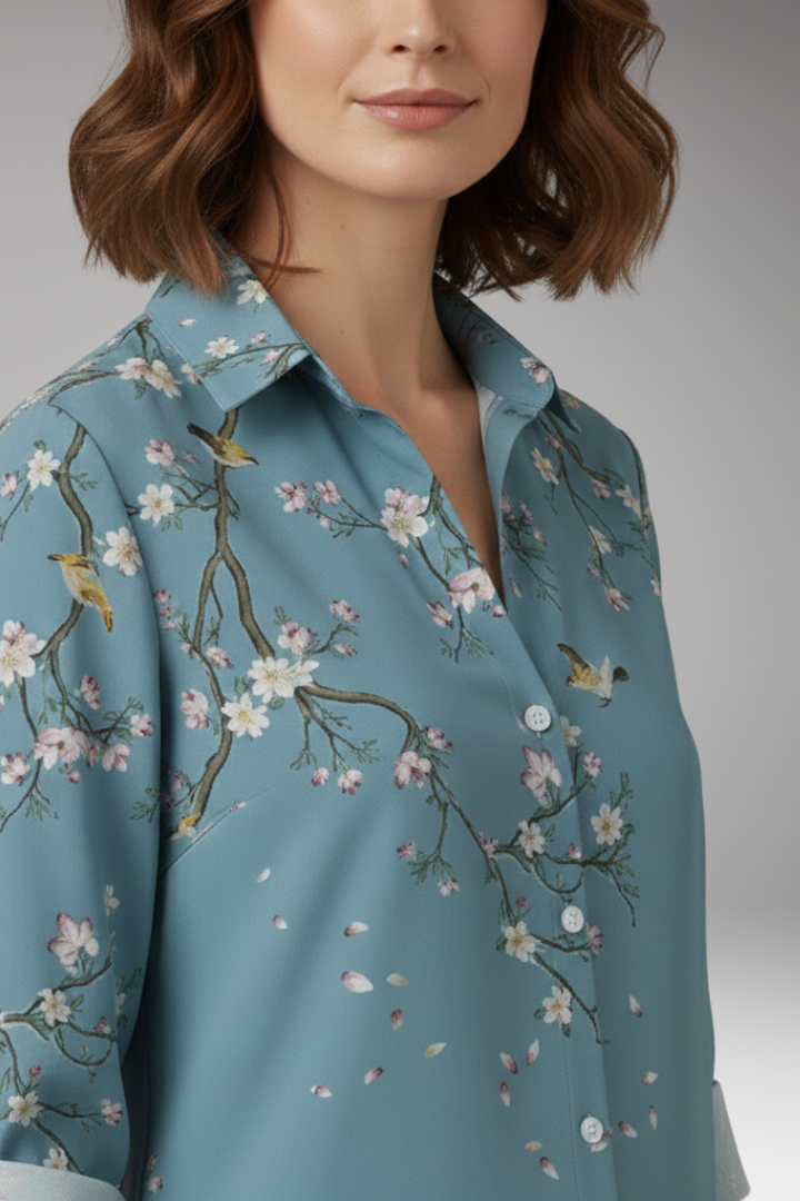 Women's Blouse with Floral Print and V-Neck