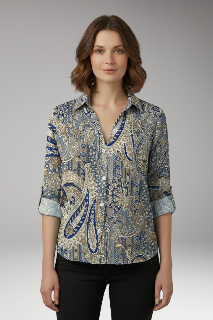 Women's Blouse with Floral Print and V-Neck