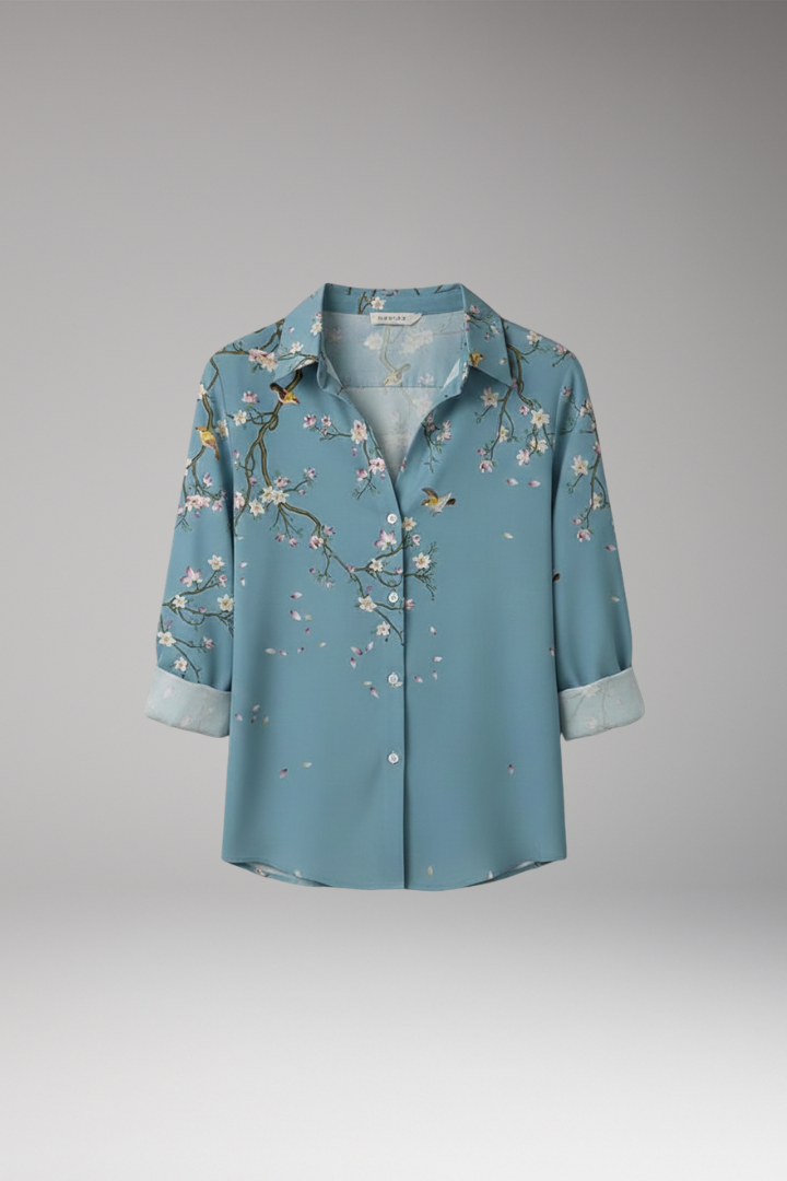 Women's Blouse with Floral Print and V-Neck
