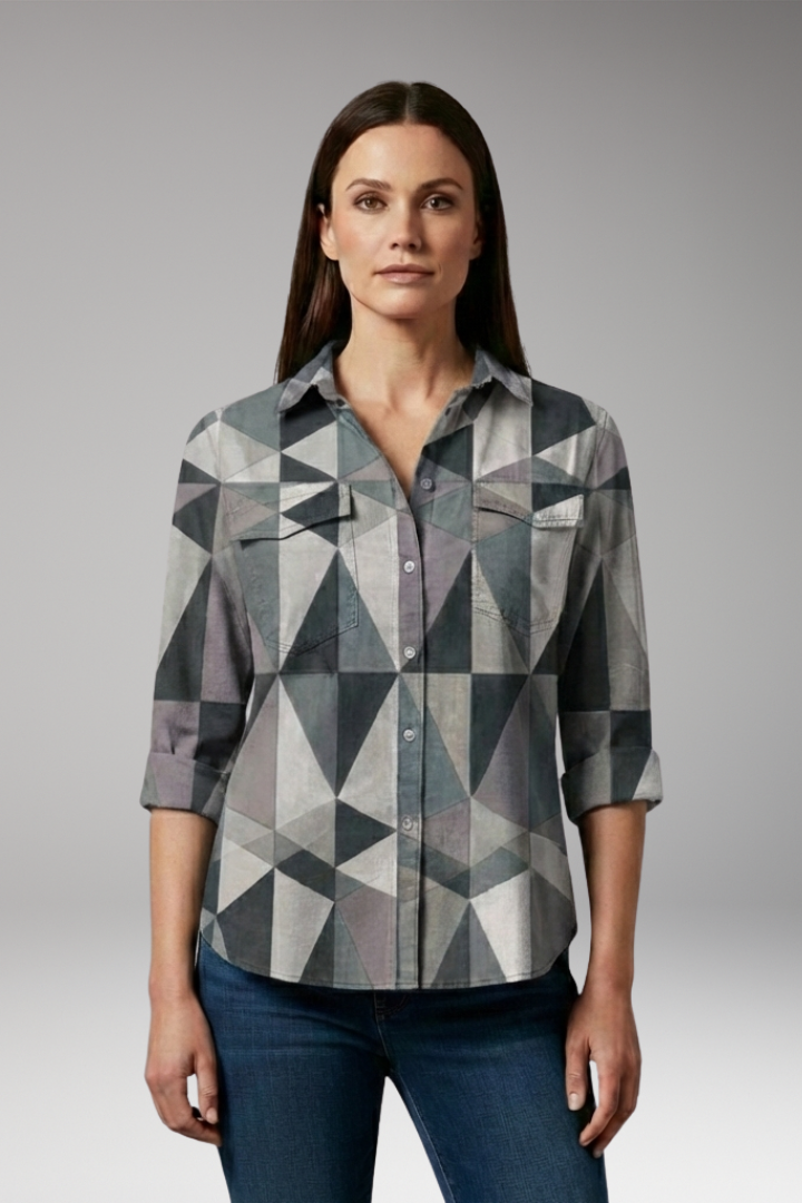 Women’s Blouse with Geometric Print and Long Sleeves