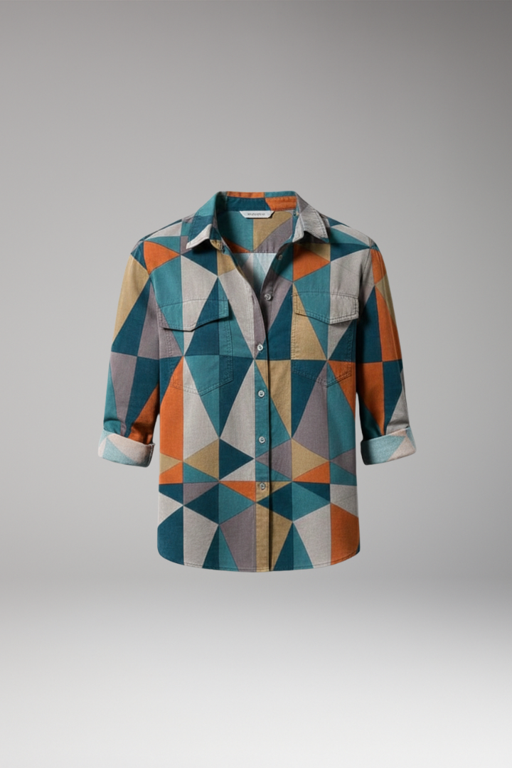 Women’s Blouse with Geometric Print and Long Sleeves