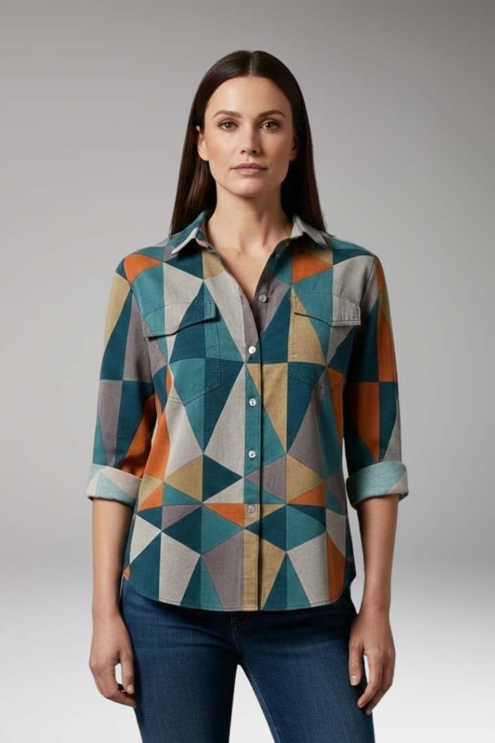 Women’s Blouse with Geometric Print and Long Sleeves