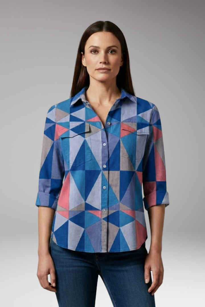 Women’s Blouse with Geometric Print and Long Sleeves