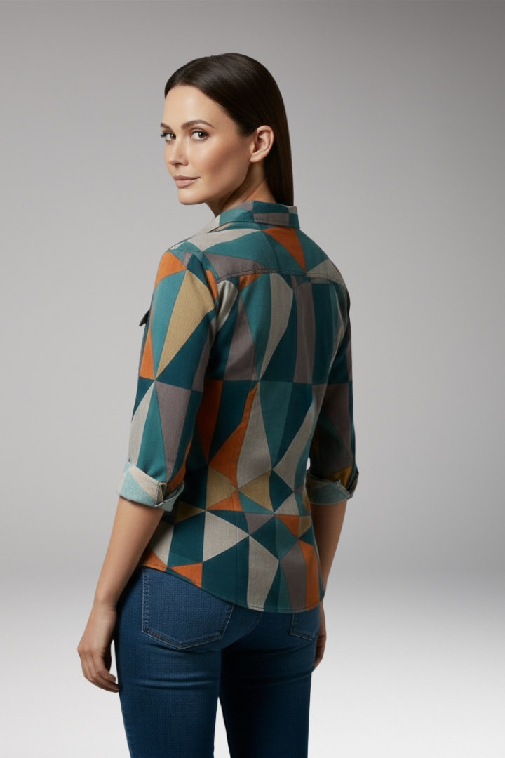 Women’s Blouse with Geometric Print and Long Sleeves