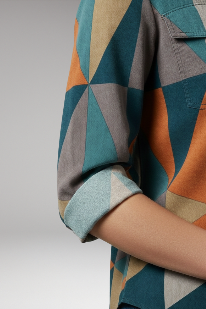 Women’s Blouse with Geometric Print and Long Sleeves