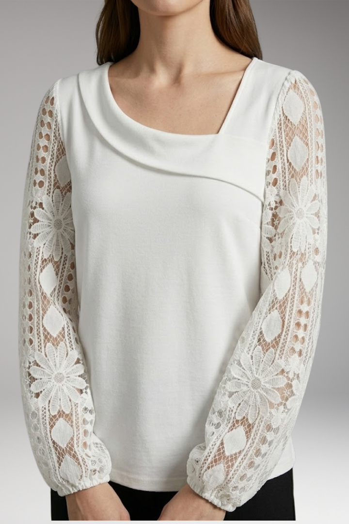 Women's Blouse with Lace Sleeves and Loose Fit
