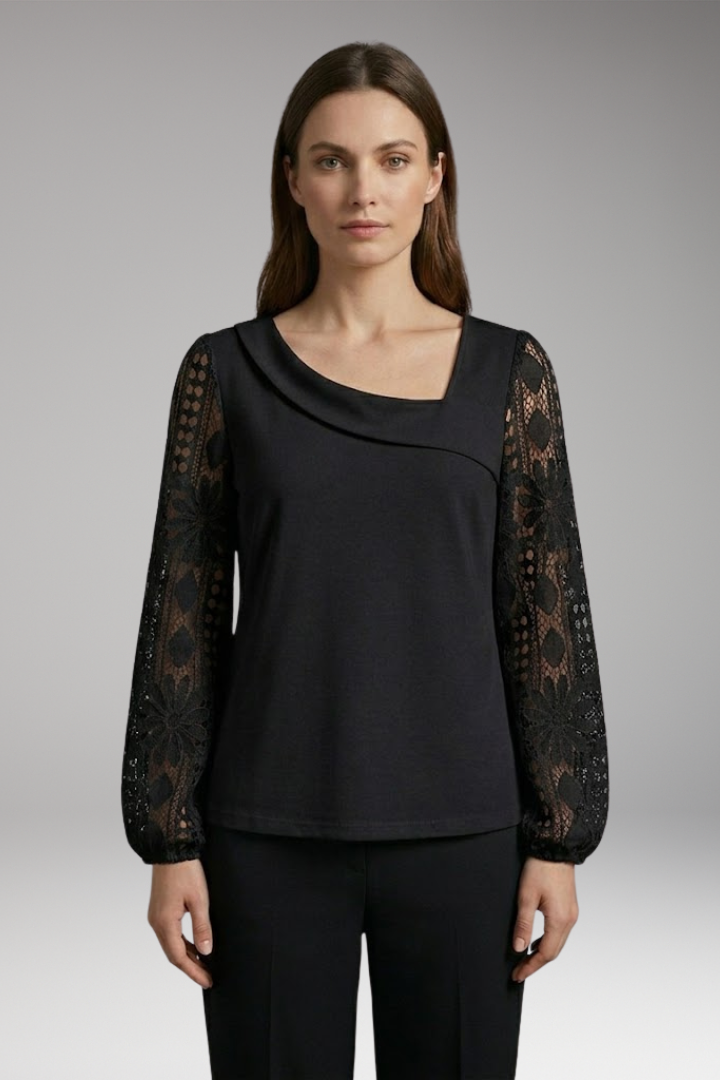 Women's Blouse with Lace Sleeves and Loose Fit