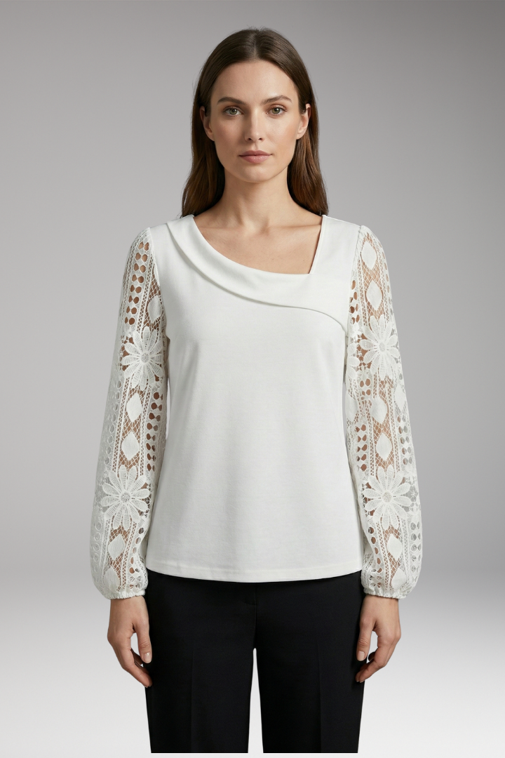 Women's Blouse with Lace Sleeves and Loose Fit