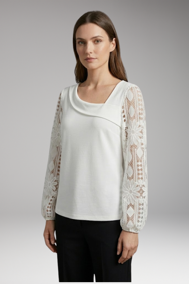 Women's Blouse with Lace Sleeves and Loose Fit