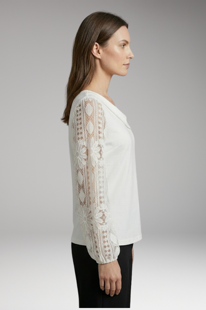 Women's Blouse with Lace Sleeves and Loose Fit