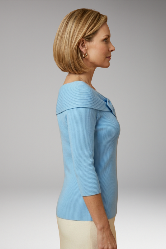 Women's Knitted Top with Bow Neckline and Cotton Blend