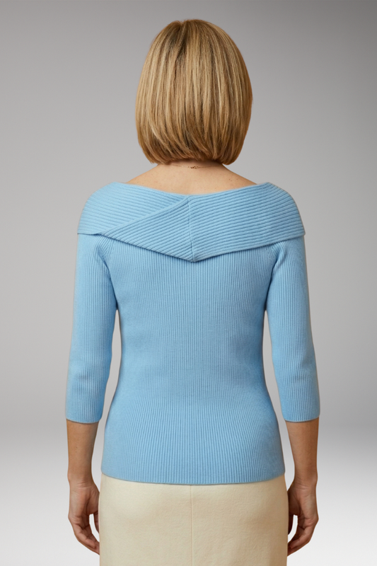 Women's Knitted Top with Bow Neckline and Cotton Blend