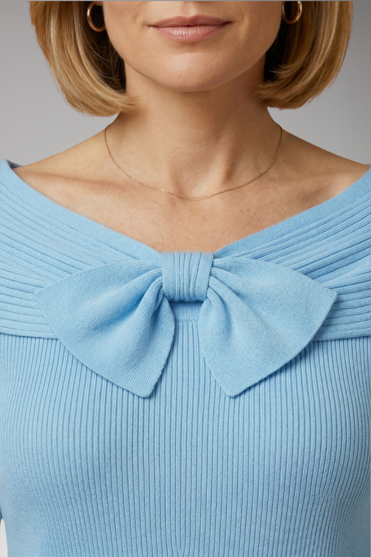 Women's Knitted Top with Bow Neckline and Cotton Blend