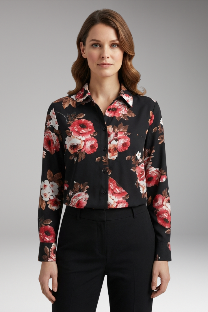 Women’s Blouse with Long Sleeves and Button-Down Front