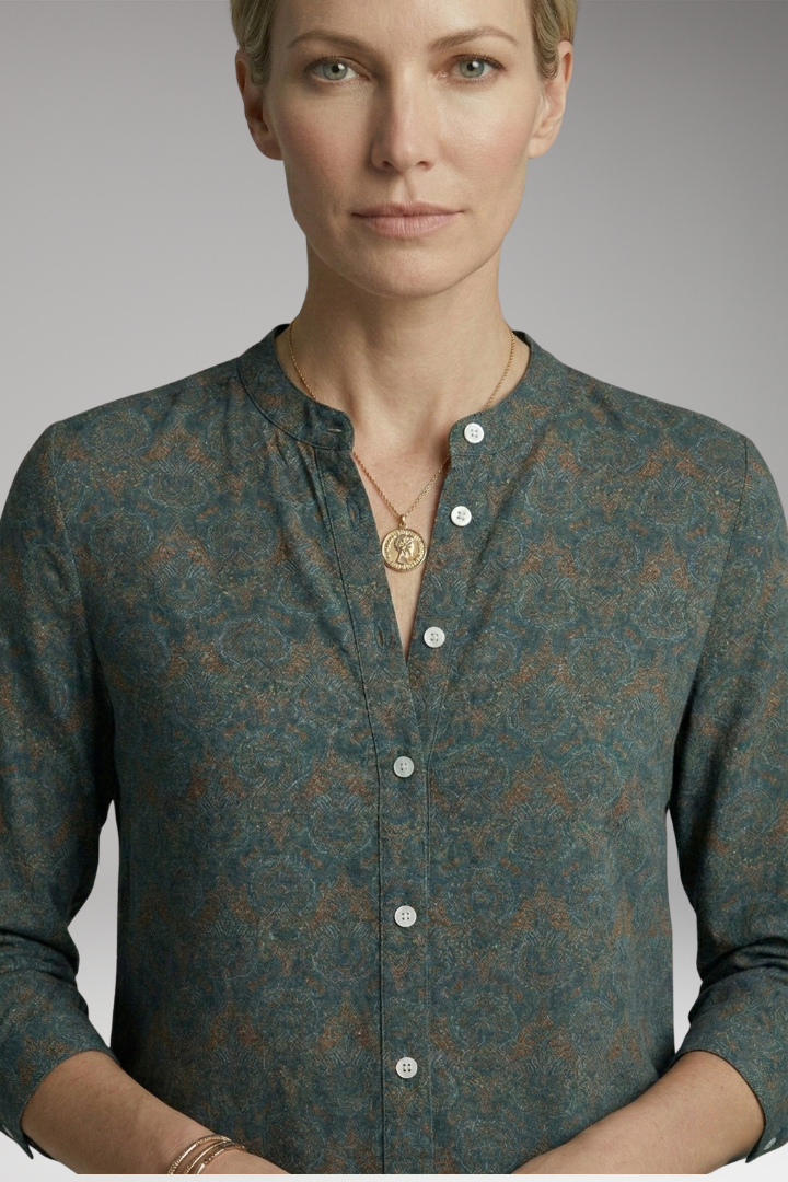 Women's Blouse with Long Sleeves and Vintage Print