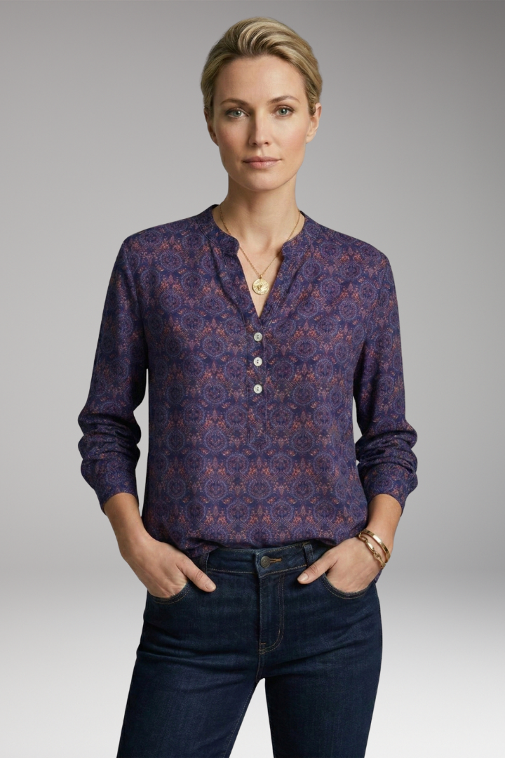 Women's Blouse with Long Sleeves and Vintage Print