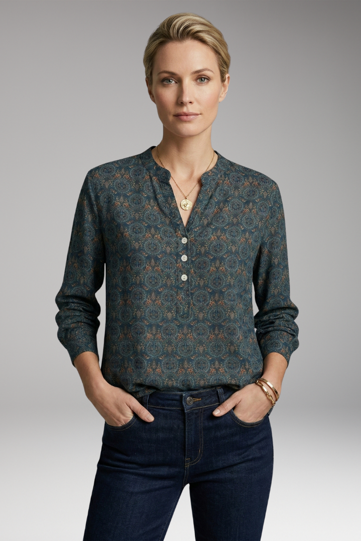Women's Blouse with Long Sleeves and Vintage Print