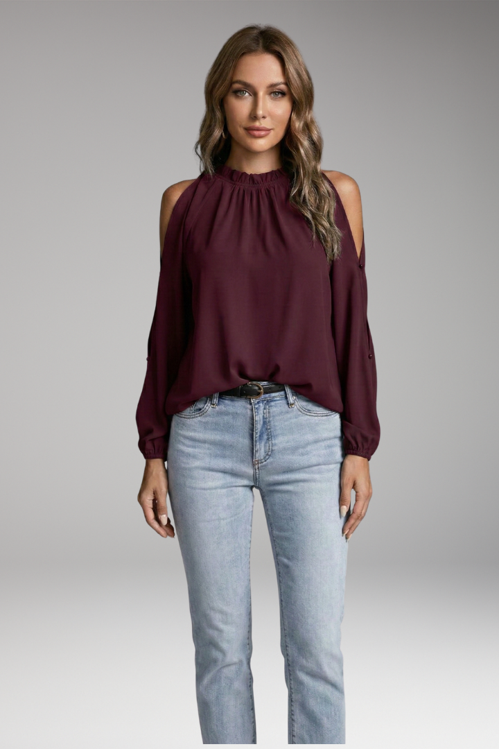 Women's Blouse with Off-the-Shoulder Design and Puff Sleeves