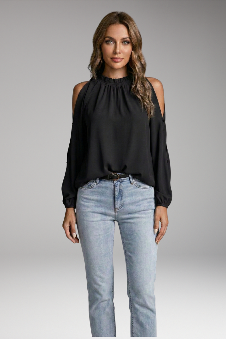 Women's Blouse with Off-the-Shoulder Design and Puff Sleeves