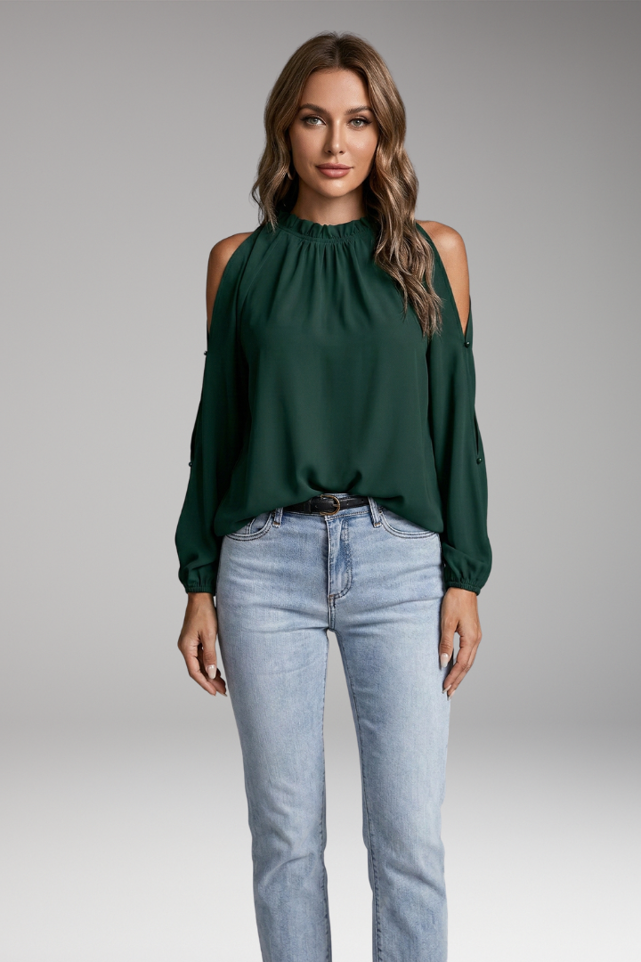 Women's Blouse with Off-the-Shoulder Design and Puff Sleeves