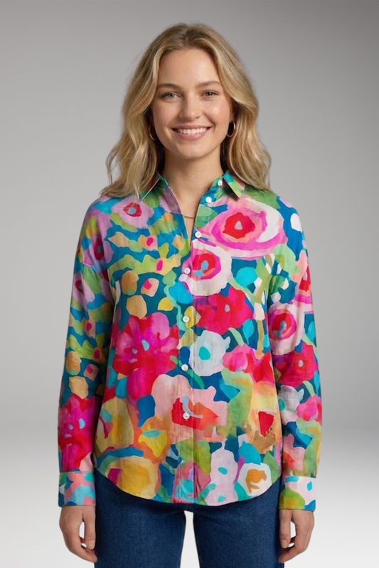 Women's Blouse with Patterned Surface and Stretch Fabric
